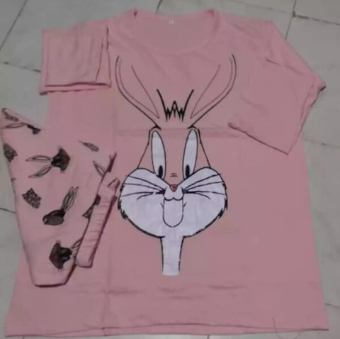 Bunny Printed Design Full Sleeves Night Suit